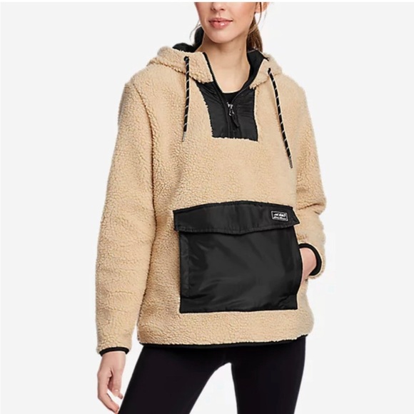 EDDIE BAUER Chilali Light Oatmeal Fleece Hooded Anorak Jacket Women's Small - Picture 1 of 8